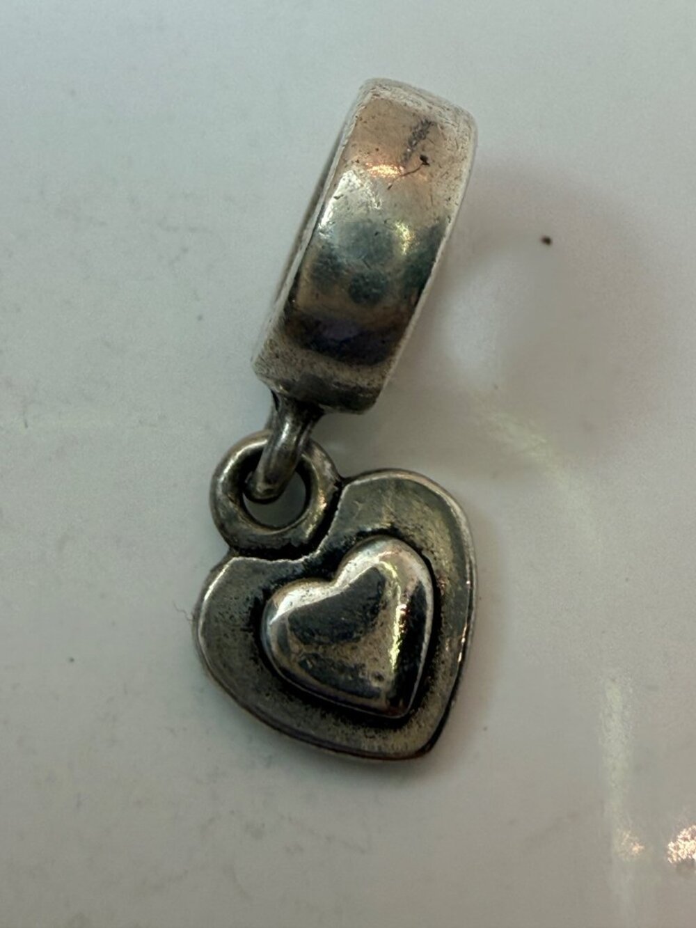 Pandora Retired Double Heart Dangle Charm 790373 Sterling Silver